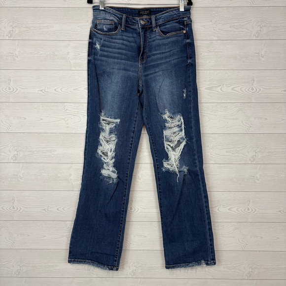 Judy Blue Denim - Judy Blue Distressed Dad Jeans Size 9/29 Dark Wash